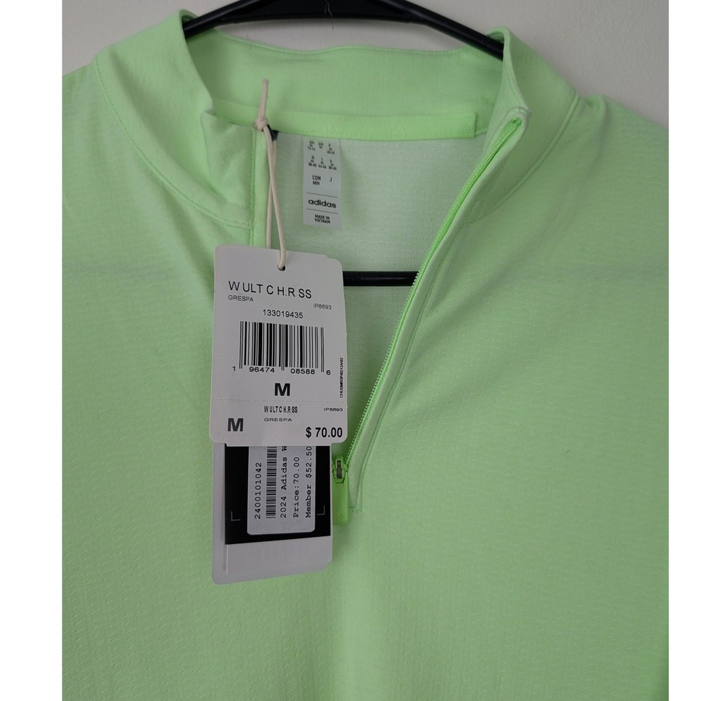 Adidas HEAT.RDY Golf Polo Shirt Lime Green Quarter Zip UPF 50 Womens M NEW - Picture 7 of 12